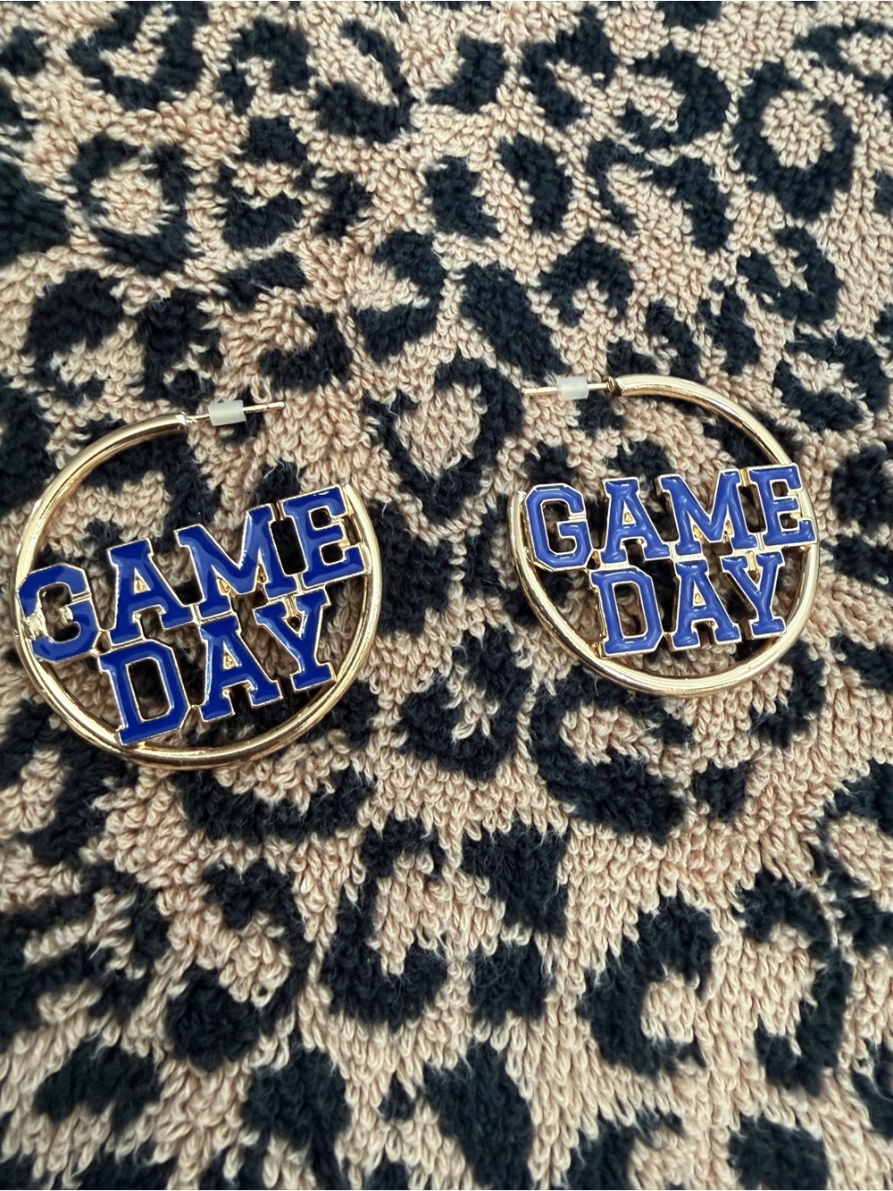 GAME DAY Gold Hoop Earrings with Blue Enamel